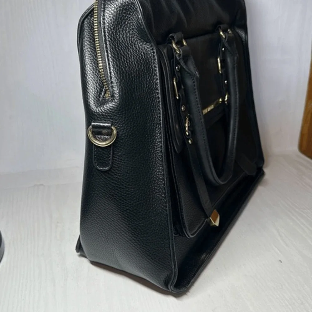 Steve Madden Black Pebbled Vegan Leather Satchel Bag Gold Hardware Top Handle